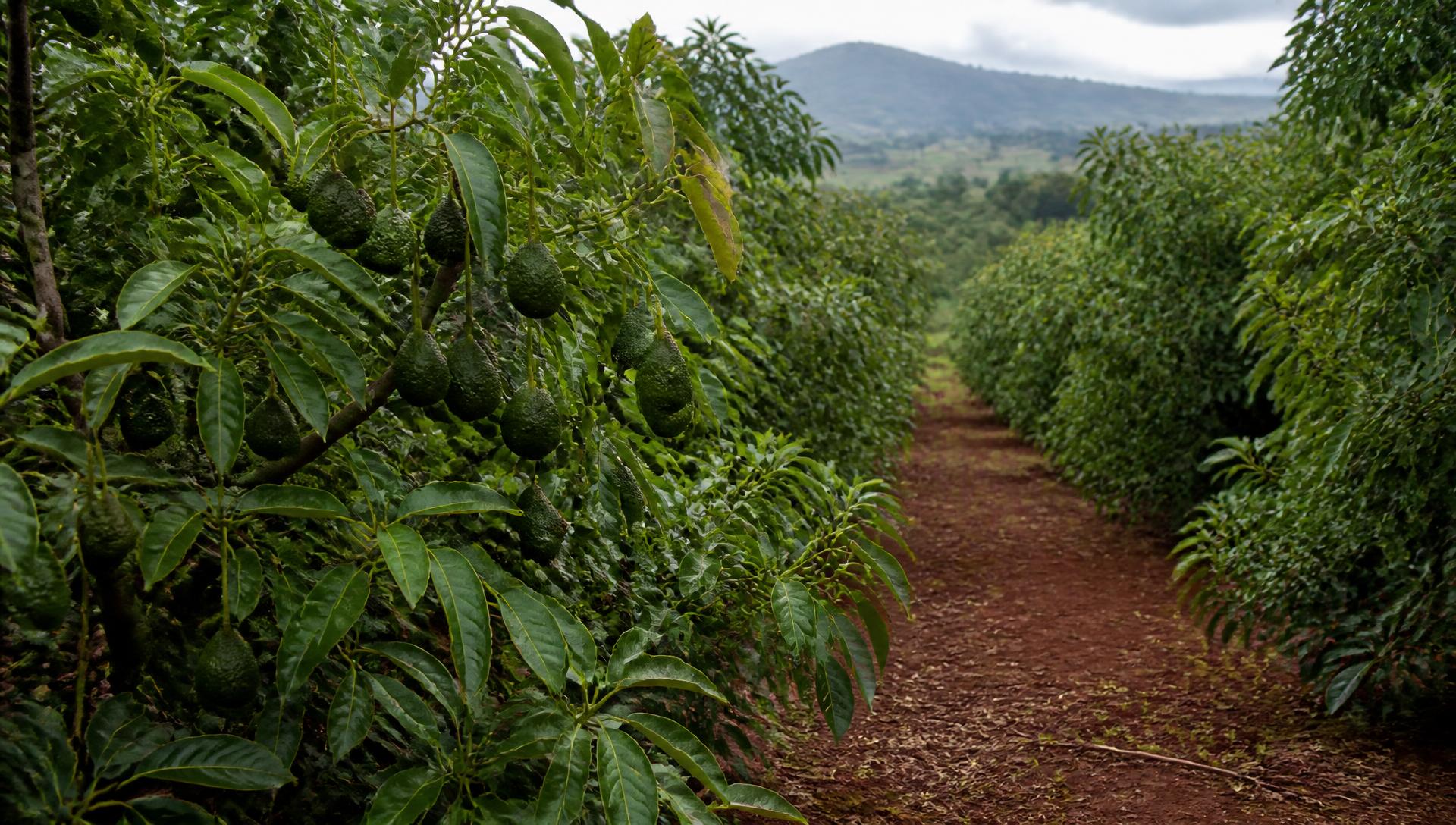 Avocado orchard on the Kenyan highlands at golden hour
